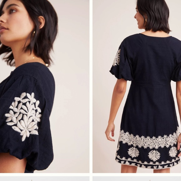 Anthropologie Orla Mini Embroidered Black Dress - Picture 2 of 8